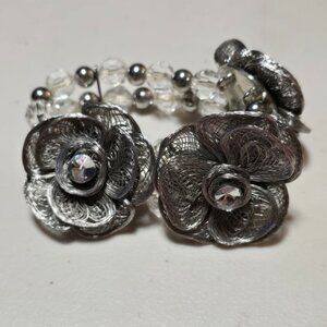 Handmade Mesh Floral Crystal Stretchy Bracelet